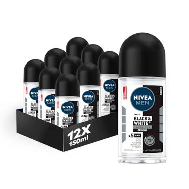 Imagem de Kit NIVEA MEN Desodorante Antitranspirante Roll On Black & White INVISIBLE Original 50ml - 12 Unidades