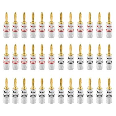 Imagem de Nakamichi Série Excel Plugue banana banhado a ouro 24 k 12–18 AWG 4 mm para alto-falantes amplificador Hi-Fi receptor AV estéreo home theater cabo de áudio conector de parafuso, 36 peças (18 pares)