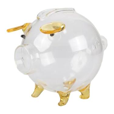 Imagem de Baoblaze Cofrinho de vidro em formato de porco, ideal para guardar dinheiro e organizar sua mesa, sala de estar, quarto ou ano, perfeito para o Natal, Ranhura Longa