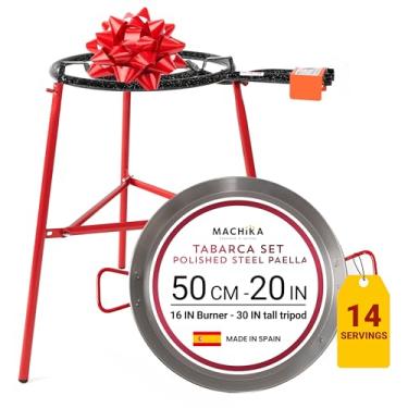 Imagem de Machika Kit de paella Tabarca com panela de aço carbono de 55 cm de 55 cm | Conjunto de queimador e suporte de paella de anel duplo de 20,3-40,6 cm (83,8 cm) | Perfeito para eventos gastronômicos,