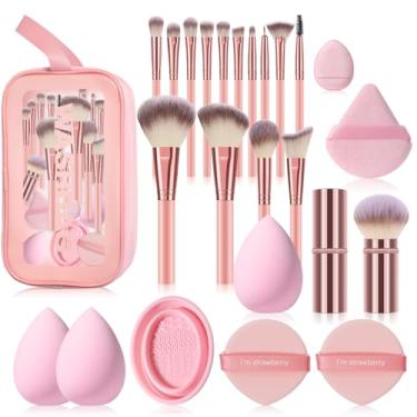 Imagem de Conjunto de 24 pincéis de maquiagem e esponjas de maquiagem para líquido, creme e pó - polido, mistura e pincel facial