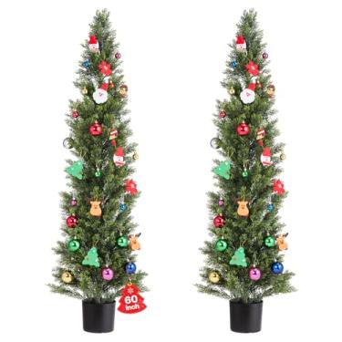 Imagem de VEVOR Árvores de cedro topiária artificial, 152 cm, 2 conjuntos de plantas de pinheiro falso, árvore de seda falsa com aparência real, montagem fácil para decoração, varanda frontal, pátio, jardim