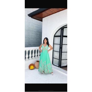 Imagem de Vestido Feminino Longo Estampado Alça Regulável luxo elegante - Ateliê