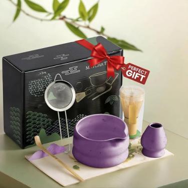 Imagem de cjc Conjunto de 7 peças de batedor Matcha, conjuntos Matcha – Tigela Matcha com bico, batedor e suporte de bambu, colher, peneira, etc. – Presente completo para amantes de Matcha, cerimônia de chá