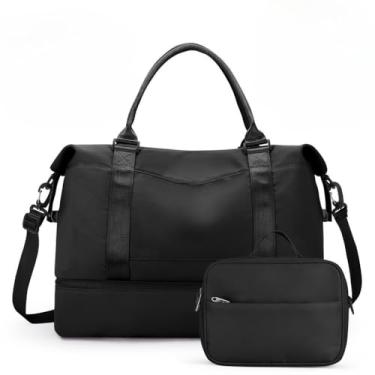 Imagem de Mala De Viagem Para Fitness De Grande Capacidade — Mochila Desportiva Com Dois Compartimentos E SecçãO Separada Para Guardar Roupa/CalçAdo Molhado(Preto)