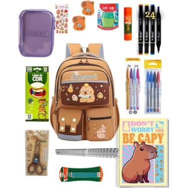 Imagem de Kit Material Escolar Capivara Completo Personalizado Capybara | Organização, Estilo e Praticidade Escolar