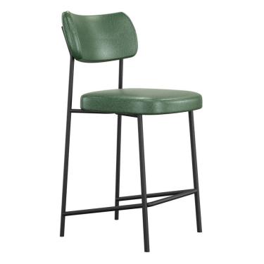 Imagem de Banqueta Média Para Cozinha Lila Estofada Com Encosto Couríssimo Verde - Desk Design