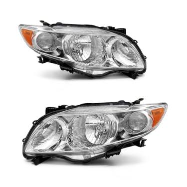 Imagem de Conjunto de farol compatível com Toyota 09 10 Corolla Base/CE/LE/XLE Modelos de veículo construído na América do Norte para farol Corolla 2009-2010 Cromado Carcaça Âmbar Refletor Substituição L+R