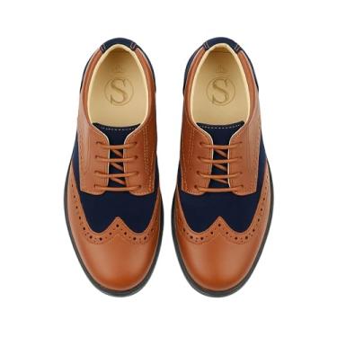 Imagem de Sapato social masculino de camurça envernizado com cadarço Brogue formal, Marinho escuro, 6 Toddler