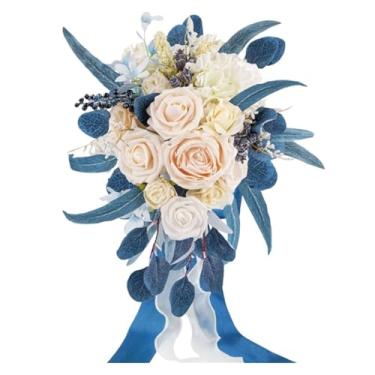 Imagem de Buquê de casamento simulado - rosas artificiais para damas de honra e arranjos florais (cor 4)