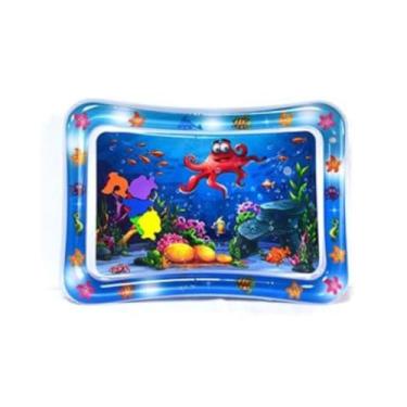 Imagem de Tapete Aquático Inflável Infantil com Temática do Oceano, Brinquedo Sensorial para Bebês, Design Marinho Colorido com Peixes e Estrelas do Mar (Polvo)