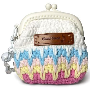 Imagem de Mini fio de crochê feito à mão, capa de fone de ouvido de lã tecida à mão, bolsa clutch carteira branca
