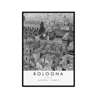 Imagem de Pôster de viagem preto e branco impressão paisagem da cidade do mundo pintura em tela Bolonha arte de parede decoração de casa (8 x 12 polegadas (20 x 30 cm), moldura para fotos)