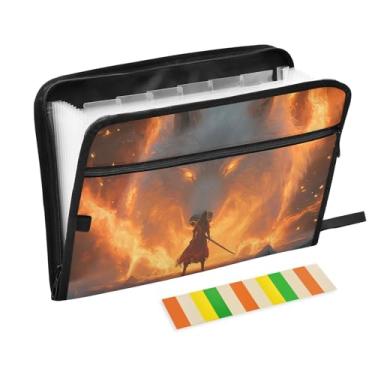 Imagem de Pasta de arquivos de documentos Fiery Wolf in Battle, à prova d'água, para documentos com alça