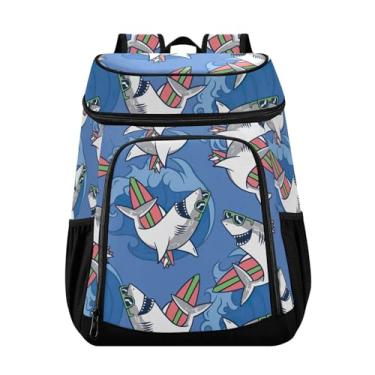 Imagem de Mochila feminina com elementos de surfe Sharks 36 latas para piquenique, almoço, piquenique, pesca, caminhadas, acampamento, praia, parque