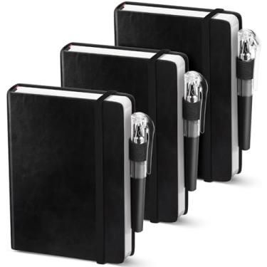 Imagem de Caderno pequeno pautado universitário, pacote com 3 (preto), bloco de notas com bolso de 9,4 x 14,5 cm, mini blocos de anotações forrados com capa dura com canetas para trabalho, viagens de negócios e