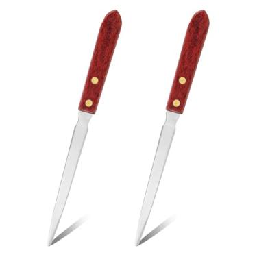 Imagem de 2 peças de abridores de cartas, abridores de envelope de aço inoxidável durável com cabo de madeira, ferramenta de abridor de correspondência, cortador de envelopes, faca para casa, escritório, escola