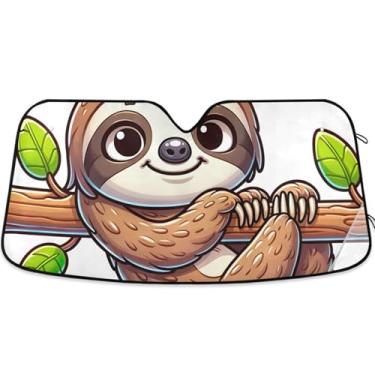 Imagem de Toldo de preguiça de desenho fofo para para-brisa de carro personalizado dobrável persianas de janela de carro para-brisa frontal floral animal L, 144,8 cm x 80 cm