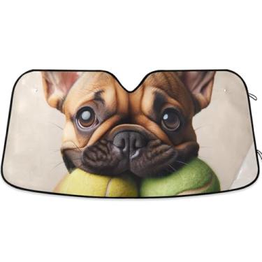 Imagem de Toldo bonito buldogue para pára-brisa de carro bonito universal retrátil óculos de sol para janelas dianteiras floral automotivo M, 139,7 cm x 70,1 cm
