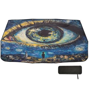 Imagem de Guarda-chuva de proteção de isolamento térmico dobrável com olho estrelado para carro 147.3 cm x 75.4 cm persianas de janela de carro blackout