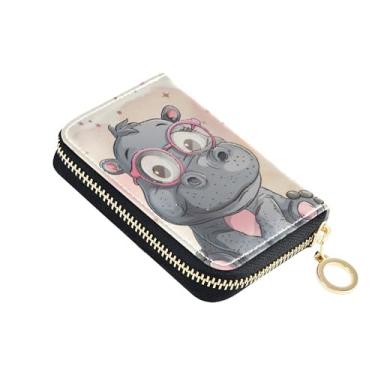 Imagem de Carteira minimalista feminina com zíper em torno de carteiras de cartão de crédito, bloqueio RFID, linda hipopótamo, estampa animal, carteira masculina com bolso para moedas