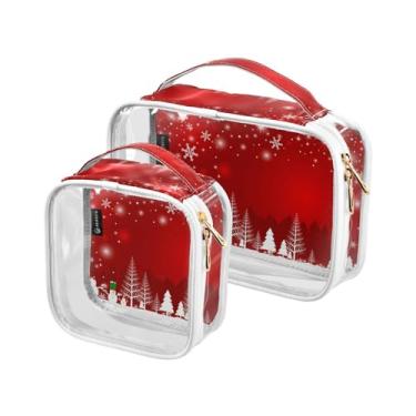 Imagem de GAIGEO Conjunto de bolsas de cosméticos transparentes de Natal, bolsas de maquiagem de plástico transparente com zíper, acessórios de viagem para cosméticos, pacote com 2, Árvore de Natal, boneco de
