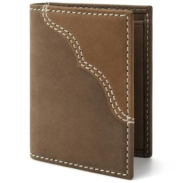 Imagem de Wrangler Carteira masculina dobrável com remendo de canto contrastante, couro legítimo, presente para ele, Mini vertical, Ocidental