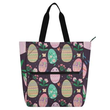 Imagem de GAIGEO Sacola feminina floral de ovos de páscoa colorida pastel para trabalho, lona, praia, livro, bolsa com zíper, presente infantil fofo para amantes de livros