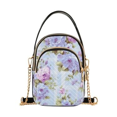 Imagem de GAIGEO Bolsa tiracolo de mosaico de estilo abstrato colorido, bolsa tiracolo feminina, bolsa leve para mulheres, Flor roxa e azul floral - 3, One Size