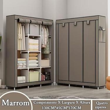 Imagem de Guarda-Roupa Dobrável Portátil com Zíper – Armário Organizacional Multifuncional para Roupas, Calçados e Acessórios(Marrom,Solteiro)