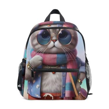 Imagem de GAIGEO Fashion Kitten Cute Cat Mini Kids Backpack 10x4x12 In, Backpack for Kindergarten Boys with Water Bottle Pockets, Whistle Buckle