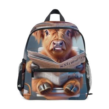 Imagem de GAIGEO Cute Highland Cow Calf Funny Small School Backpack 10x4x12 In, Backpack for Boys with Water Bottle Pockets, Whistle Buckle