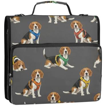 Imagem de Organizador de fichário com zíper para estudantes, 3 argolas de 3,8 cm, anel D, colorido, sólido, escuro, pasta de portfólio com alça, bolsa de fichário de ensino médio com alça, 34,5 x 31,5 x 9 cm