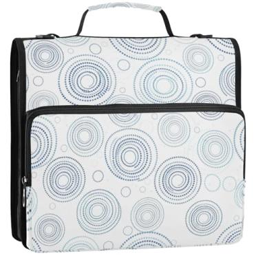 Imagem de Pasta organizadora de fichários de 3 anéis, azul marinho, cinza, branco, com zíper, bolsa escolar com alça de ombro, estojo de armazenamento de tecido com alça, 34,5 x 31,5 x 9 cm