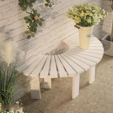 Imagem de Banco ao ar livre, banco de jardim, banco sem costas, banco de madeira para pátio, banco de jantar ao ar livre, banco natural curvo, para quintal, varanda, pátio, deck e entrada (branco)