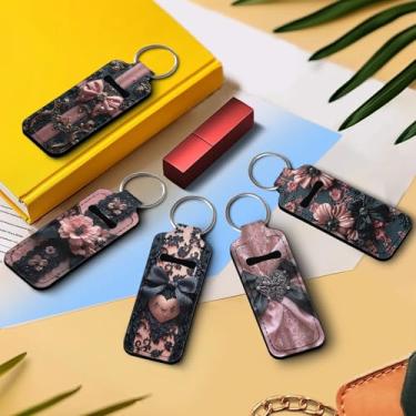 Imagem de Suporte de brilho labial Bow Heart com laço – chaveiro fofo para protetor labial, estojo portátil para bolsa, antidesgaste