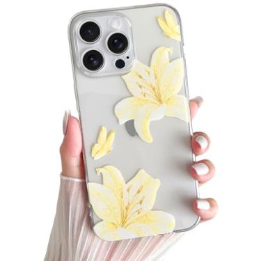 Imagem de Skyseaco Capa para iPhone 14 Pro Max, capa de telefone transparente fofa borboleta lírio floral flor para mulheres e meninas, capa de telefone de proteção à prova de choque com lente de câmera fina e