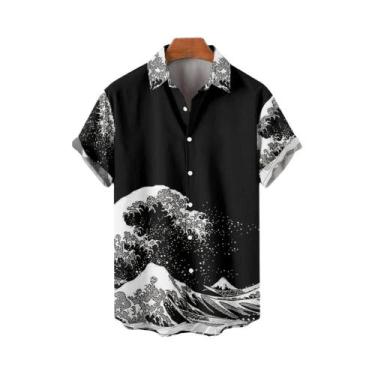 Imagem de Camisas Havaianas Masculinas Estampadas Em 3D Com Mangas Curtas Estilo