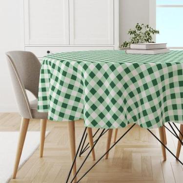 Imagem de Toalha Mesa Plástica Térmica Xadrez Verde 4 lugares Redonda - Idealiza