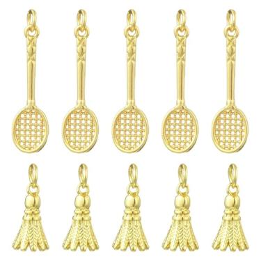 Imagem de Clotiry 12 pingentes de badminton de latão dourado raquetes de badminton pingentes esportivos para fabricação de joias, colar e pulseira