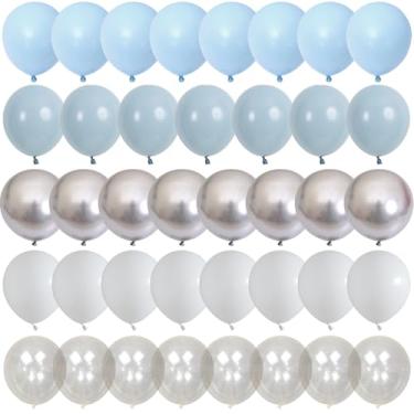Imagem de Froova Blue and Silver Balloons, 60PCS 12 Inch Light Baby Blue and White Silver Clear Balloons for Boys Baby Shower Baptism Graduation Wedding Bridal Birthday Party Decorations