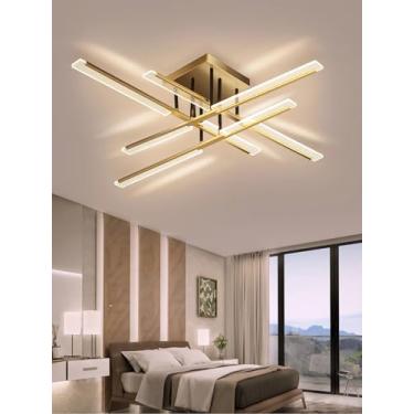 Imagem de Luminária de teto LED regulável, moderna e econômica, para ambientes internos, com design simples e dourado, ideal para sala de estar, quarto e cozinha (94 cm).