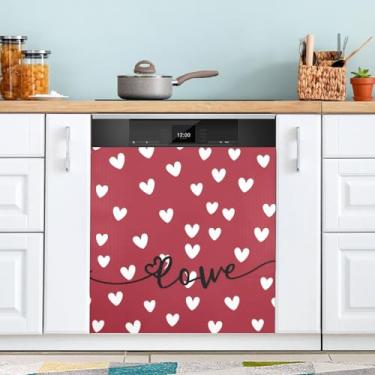 Imagem de ATTX Capa magnética para lava-louças Red Love Dia dos Namorados | Adesivo decorativo de eletrodomésticos de 58 x 66 cm para armários domésticos e eletrodomésticos #135