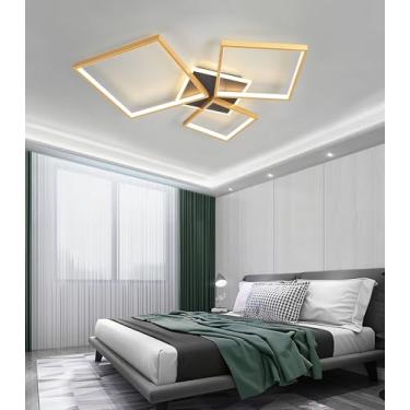 Imagem de Luminária de teto LED moderna, embutida e regulável, com controle remoto, temperaturas de cor de 3200K a 6000K, ideal para ambientes internos, sala de estar e quarto (Dourada, 69 cm).