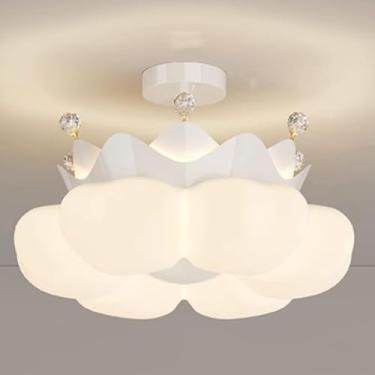 Imagem de Luminária de teto LED dimerizável com controle remoto, modelo Creative Crown, 66W, com cúpula de acrílico, ideal para quartos infantis de meninos e meninas (Cor: Rosa/Branco).