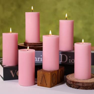 Imagem de Velas de pilar de soja, velas de coluna rosa sem perfume derramadas à mão 210 horas para o dia dos namorados, vela de soja natural para casa, casamento, sem fumaça e sem gotejamento, festa, jantar - 5