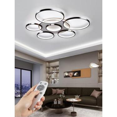 Imagem de Luminária de teto LED moderna e regulável para sala de estar, Ø110cm, preta, redonda, 106W, regulável continuamente, 3000-6000K, em metal e acrílico, para quarto, escritório ou quarto infant