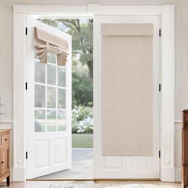 Imagem de MIULEE Conjunto de 2 cortinas de porta francesas 100% blackout de linho, persianas de janela de privacidade sem perfuração, isolamento térmico, escurecimento de quarto, sala de estar, L 66 x C 182 cm