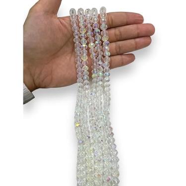 Imagem de Fio de Cristal Achatado 8mm com Furo para Bijuterias e Artesanato – Kit 5 Fios de Contas de Vidro Coloridas (Transparente Boreal)