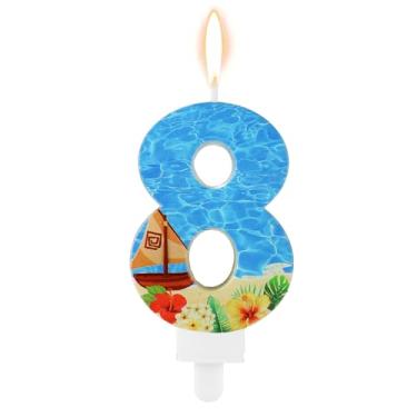 Imagem de Vela com número de aniversário, tema de praia, vela de festa de aniversário, barco à vela, decoração de festa de aniversário, parafina, número azul, velas para bolo para festa de casamento e verão